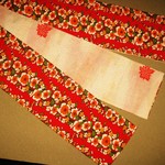 ラスト販売・ウール半巾帯(花飾りと紅葉)