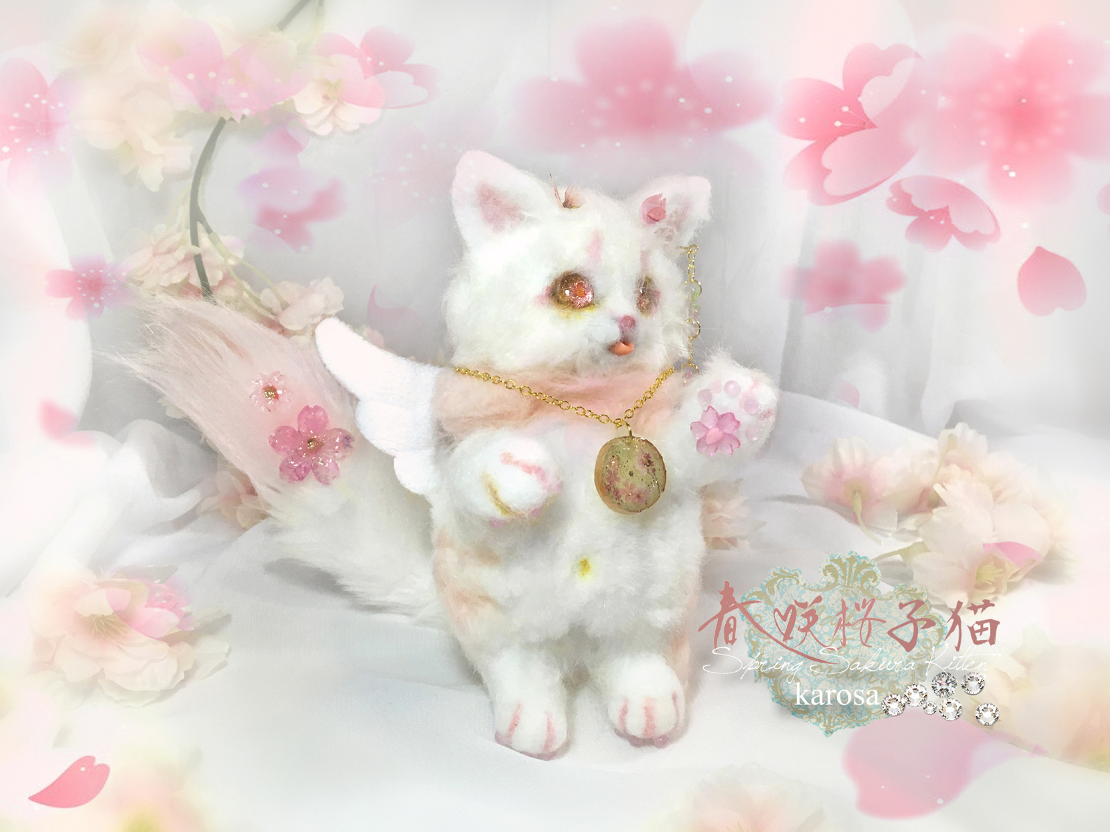 九尾の狐 全身可動 完全オリジナル 妖狐 白狐 fox 羊毛フェルト