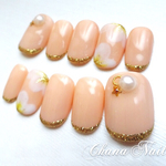 X'mas SALE★12/25まで 再販6 シンプルベージュのパールとお花ネイル　両面テープ付