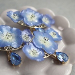 瑠璃花飾りポニーフック【ゴールド】本物のネモフィラのアクセサリー2024 （ドライフラワー 花 青）
