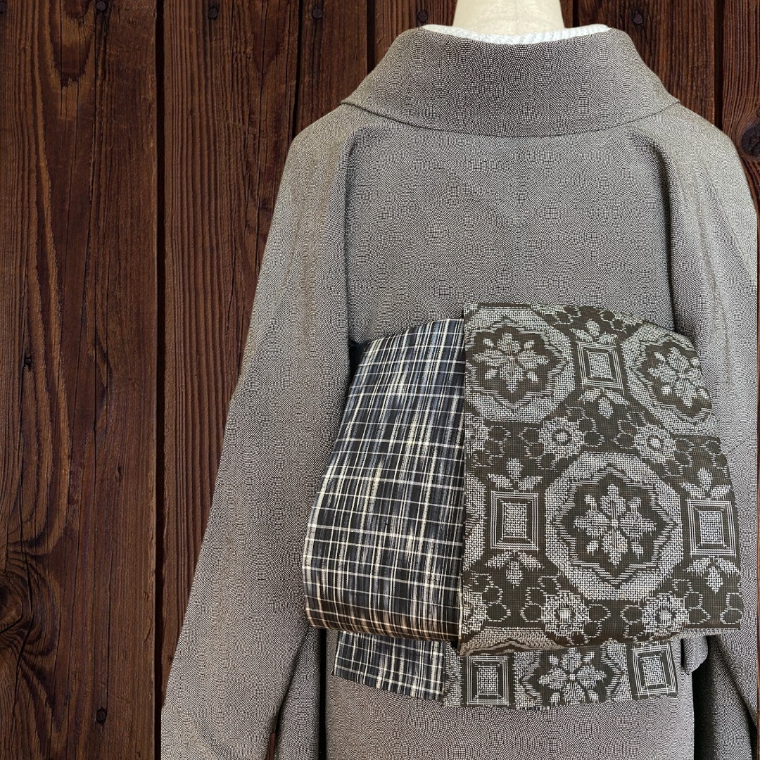 着物反物* 小紋辻ヶ花と紫紬 大人の兵児帯 半幅帯 長尺465cm