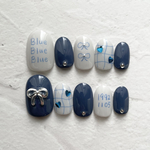 【文字変更OK】　推しネイルチップ　手書き　青　ブルー　リボン　ハート　メンカラ　SnowMan