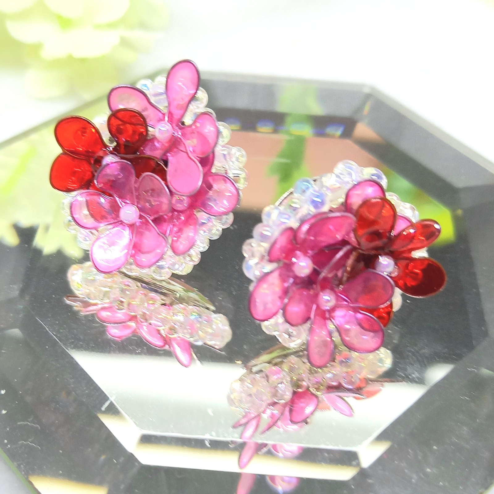 494パープルマーブルゴールドピアスイヤリングハンドメイド
