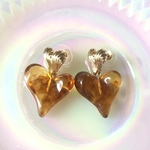 ヴィンテージ風 ゴールド べっこう べっ甲 飴色 アメ色 マーブル ダブル ハート ピアス 茶色 ブラウン オレンジ プリンセス 昭和 ロココ ヴィクトリアン レトロ 大人 可愛い シンプル 