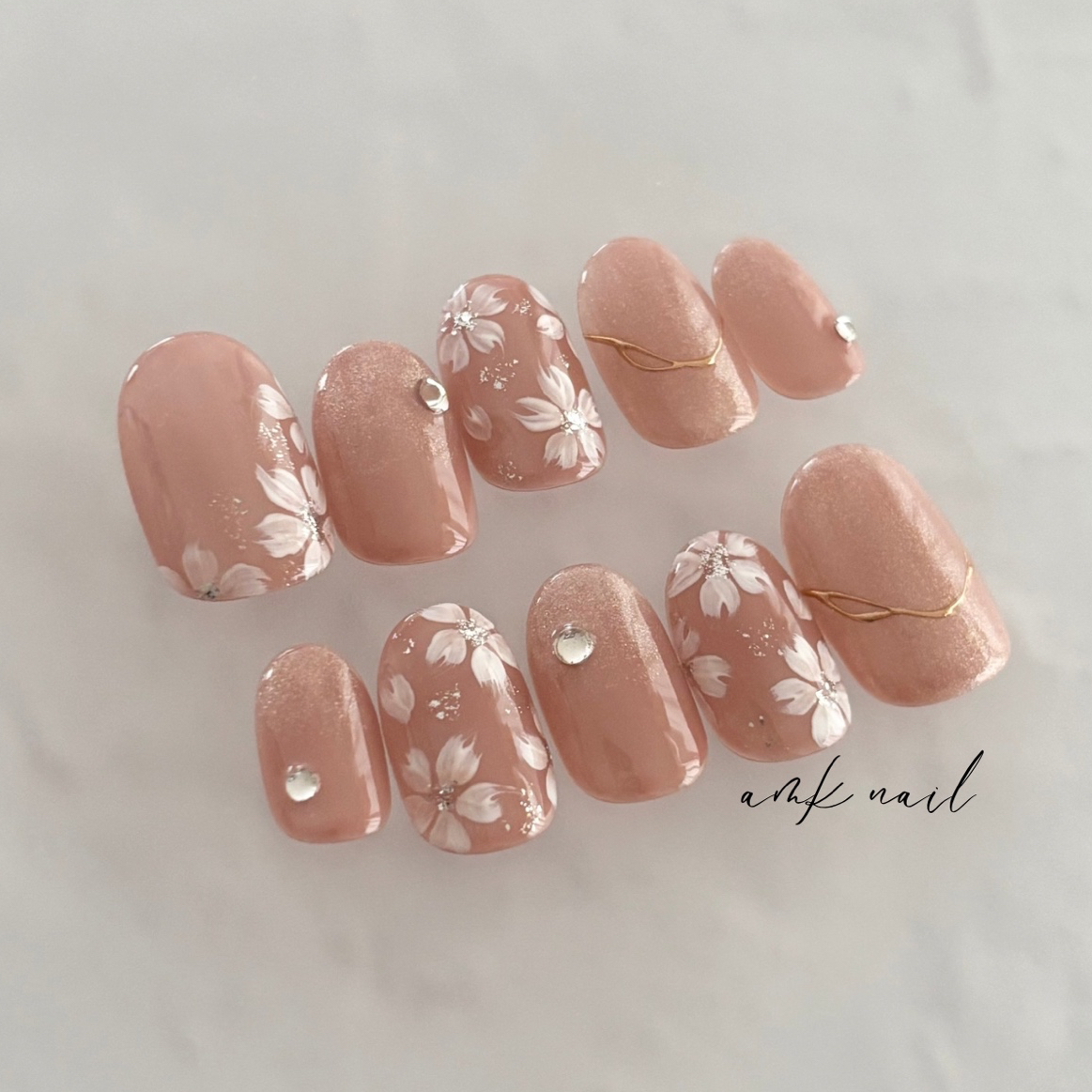ひまわり 向日葵 ニュアンスネイル 夏ネイル グレージュ - amk nail