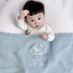 【3営業日発送】ブルー木馬刺繍ブランケット　出産祝い