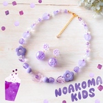 little princess＊ Grape color ♡ キッズイヤリング + キッズ ネックレス セット ＊ キッズアクセサリー 女の子 プレゼント 誕生日 子供 花 グレープ パープル 春 夏