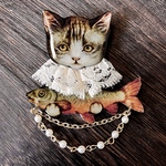 猫と魚ブローチ