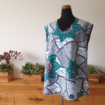 ＜Sweet African＞アフリカ生地のVネックプルオーバー＜White & Flower＞ 