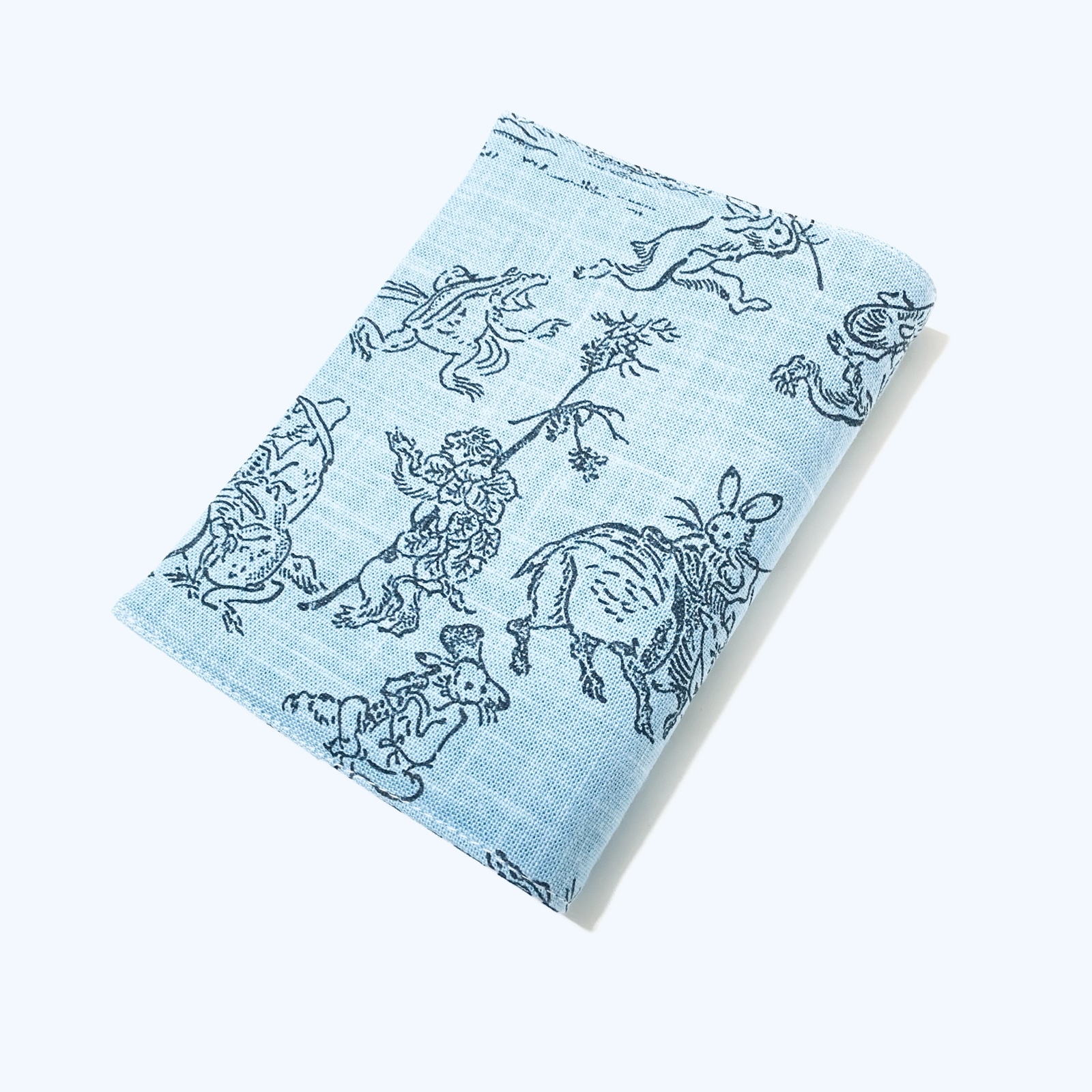 願いの鳥 文庫本サイズ ブックカバー ハンドメイド ブックカバー 文庫本サイズ 鳥獣戯画 水色 - book jacket 365