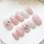 【成人式の前撮りやブライダルに🌸】ネイルチップ　サイズ変更　桜ネイル　マグネット　シンプルで上品なピンクネイル　ブライダルにもおすすめ　ちらっと見える桜のホロが可愛い
