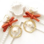 《再販2》ペンタゴン リング × スエード × コットンパール ピアス／イヤリング【orange】