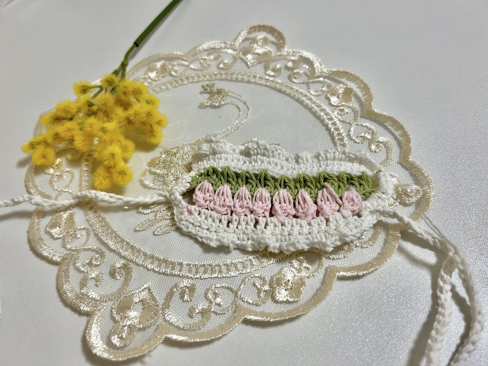 受注製作】手編みのベッドカバー お花モチーフ - Vintage Rose