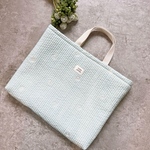 マーガレット刺繍ヌビ×ミント　レッスンバッグ