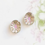 【1個】ヴィンテージ　ドイツ　ヴィトレイルライト　ピンク＆クリア　ガラスストーン　オーバル　10ｘ8ｍｍ/PB3404