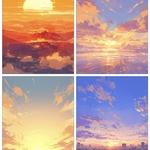 B-34 夕日 朝日 背景紙 素材 コラージュ collage シート sheet achashop