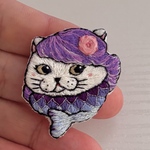 刺繍ブローチ ☆ マーメイド  猫タン（ブルー尾ひれ）