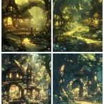 B-37 ファンタジー 森 背景紙 素材 コラージュ collage シート sheet achashop