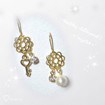 ♡小さなハートキークリスタルとコットンパールのピアス♡