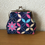 がま口財布☆七宝柄麻の葉柄☆和柄☆青
