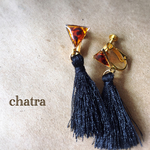 べっ甲トライアングル♡ブラックタッセルイヤリング♡