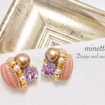 ピンクアーモンド♡刺繍風ピアス