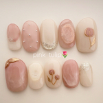 ネイルチップ 🌷新作ピンクチューリップ🩷　うるうる　ニュアンス　薄ピンク　パステルピンク　淡色　春夏秋冬