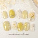 押し花 × イエロー ネイルチップ 《No.043》淡色ネイル/春ネイル/押し花ネイル/フラワーネイル/ニュアンスネイル/入園式/卒園式/入学式/卒業式/ブライダル/推しネイル/推し活/イエローネイル