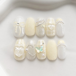 ［イニシャル］ネイルチップ 春 黄色 チェック リボン ちゅるん オタク 蝶々 ガーリー イエロー グミシール付き