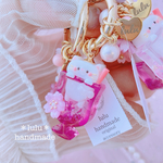 ねこちゃんの桜ソーダキーリング　ハンドメイドレジン　キーホルダー　ドリンク　猫　桜