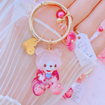 桜くまちゃんキーリング　ハンドメイドレジン　キーホルダー　ハンドメイドキーホルダー　桜　くまちゃん