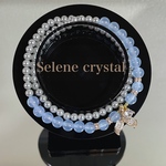 アクアマリン　シェルパール　2連　ブレスレット　　　ホエールテイル　天然石ブレスレット　Selene crystal