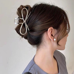 人気 大きめ バンス メタル リボン バンスクリップ 簡単ヘアアレンジ 普段使い ギフト ★シルバー