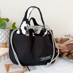 ポケットいっぱいbag　/  ブラック無地×北欧フラワー【ブラック】