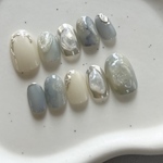ネイルチップ｜ブルー　ニュアンス　ぷっくり　シルバー　ミラー　キラキラ　フレンチ　