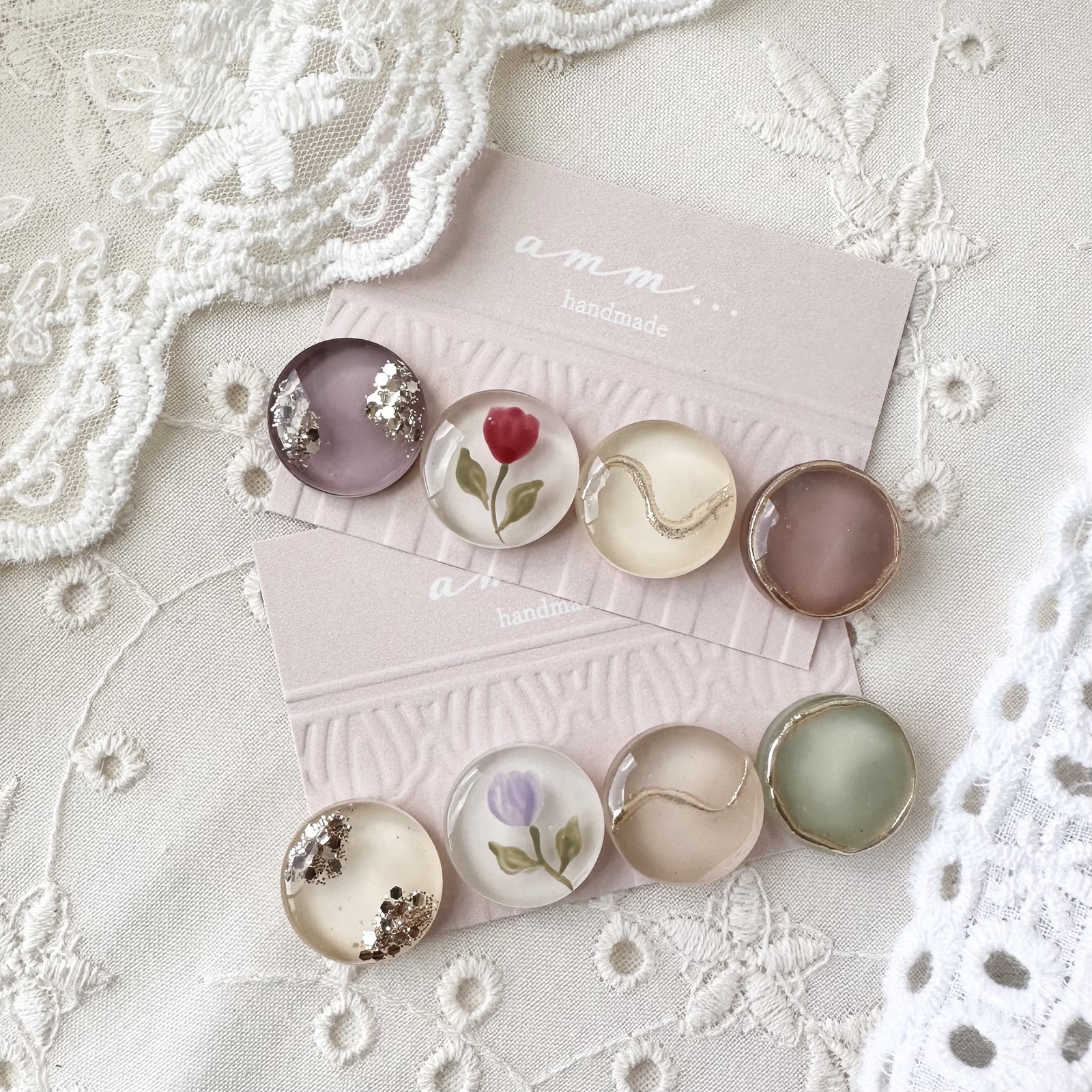 ﾜﾝｺｲﾝ♡ミモザ入り押し花のピアス イヤリング - amm handmade