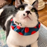 おおきなドットの猫シュシュ首輪(ネイビー×レッド)
