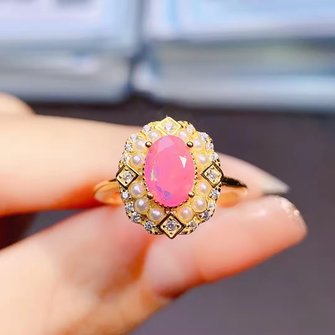 〖opal〗天然 ピンク オパール オーバル フラワー お花 取り巻き ヘイロー パール リング 指輪 シルバー925 天然石 28,324円