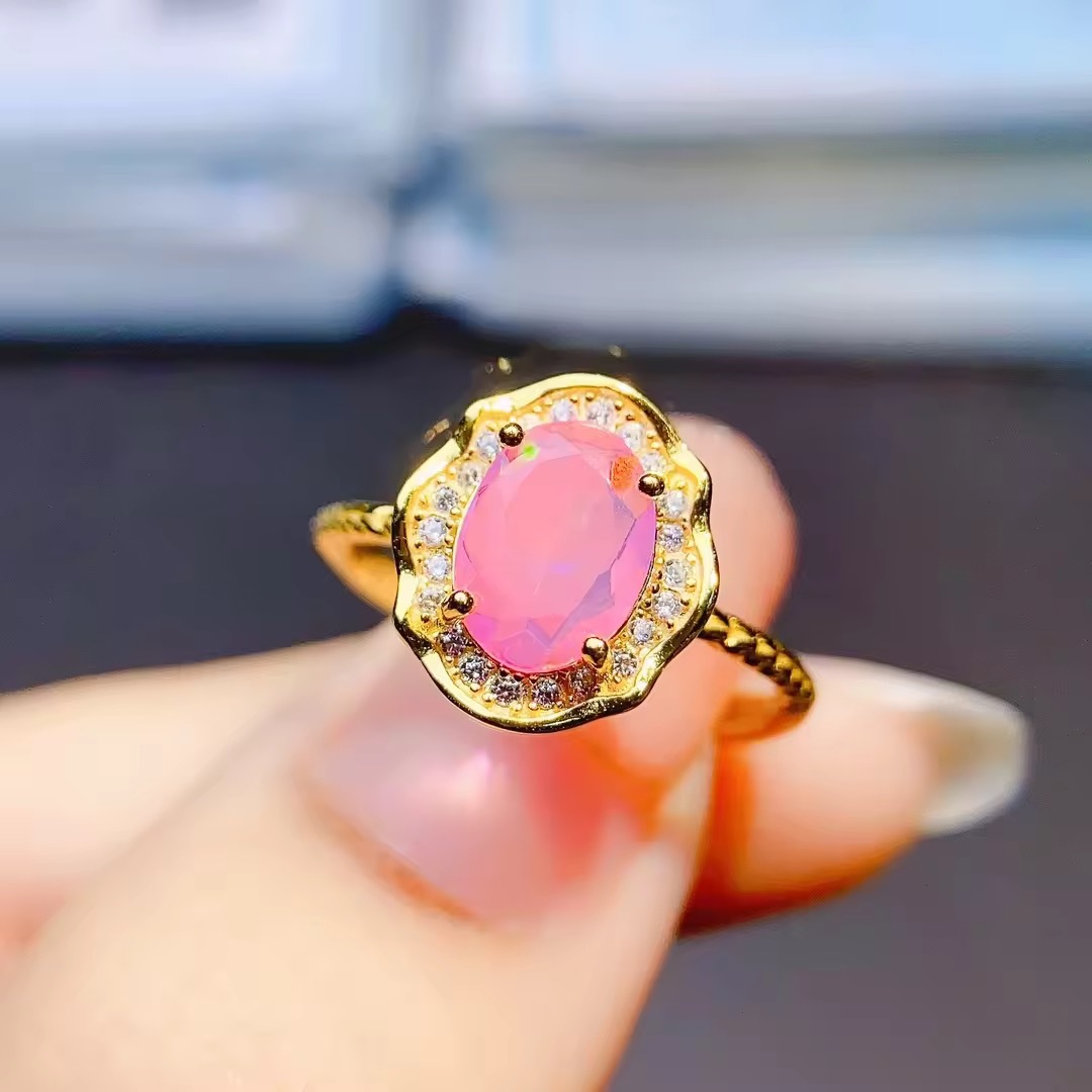 〖opal〗天然 ピンク オパール オーバル フラワー お花 薔薇 ローズ パヴェ リング 指輪 シルバー925 天然石