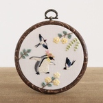 ツバメとペンギン　手刺繍ファブリックパネル　［受注制作］