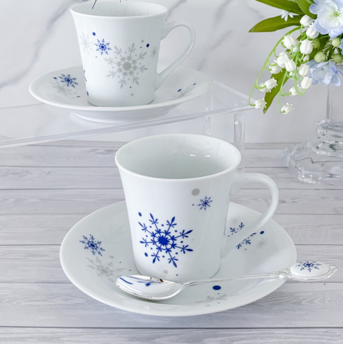 雪の結晶のカップ&ソーサー(ペアセット)