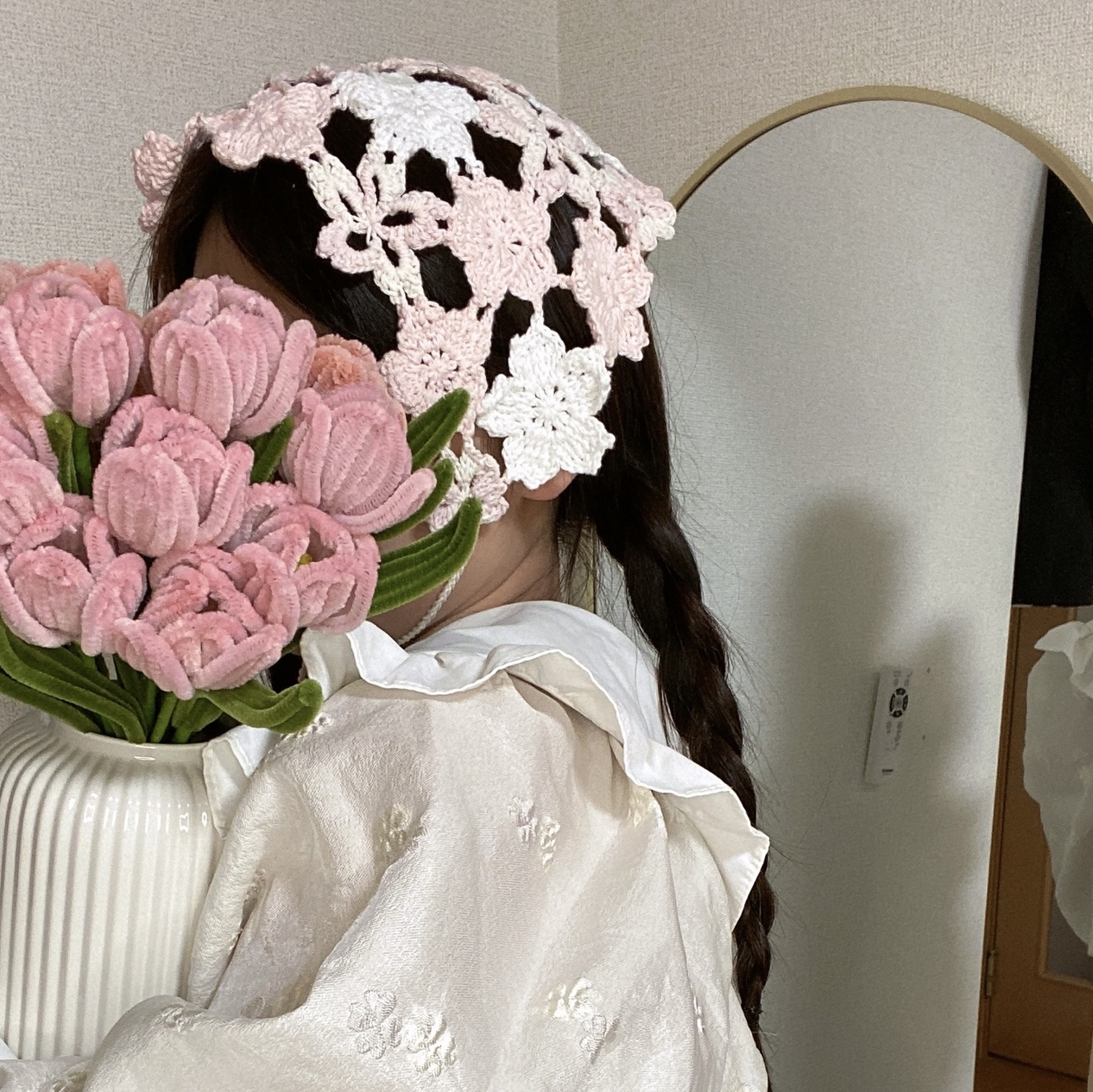 かぎ針♡お花畑のヘッドドレス(BU) お花のヘッドドレス フリフリ 衣装 アイドル 編み物 手編み