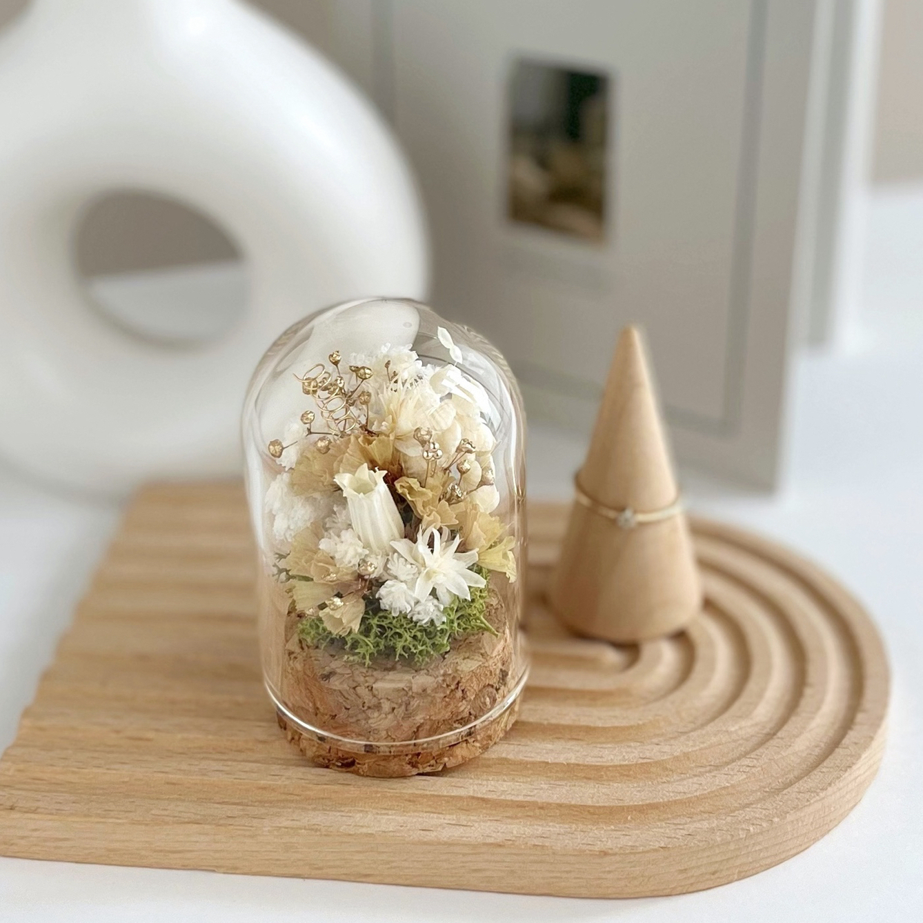 美品】フランスアンティーク ドライフラワー ドーム ゴールド