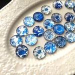 14mm★ボタニカル*青い草花★ガラスカボション　12個