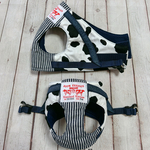 【定番】犬猫ハーネス ２点止め　🐄牛柄×ヒッコリー