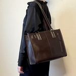 今だけ20％OFF【持ち手が長い】本革2wayクラシック・トートバッグ　肩紐が長い　ダークブラウン　ユニセックス