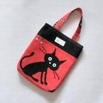たて長ミニトートバッグ / 黒ネコ × トラ猫 | A5対応・スマホポケット