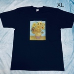 ゴッホ　12本のひまわり（フィラデルフィア所蔵バージョン）綿Tシャツ　XL黒