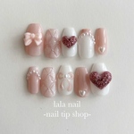 ネイルチップ　リボンネイル　ぷっくりハートネイル