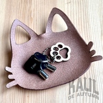 【にゃんこの小物トレイ】お試し価格 本革 ハンドメイド レザートレイ ねこ 